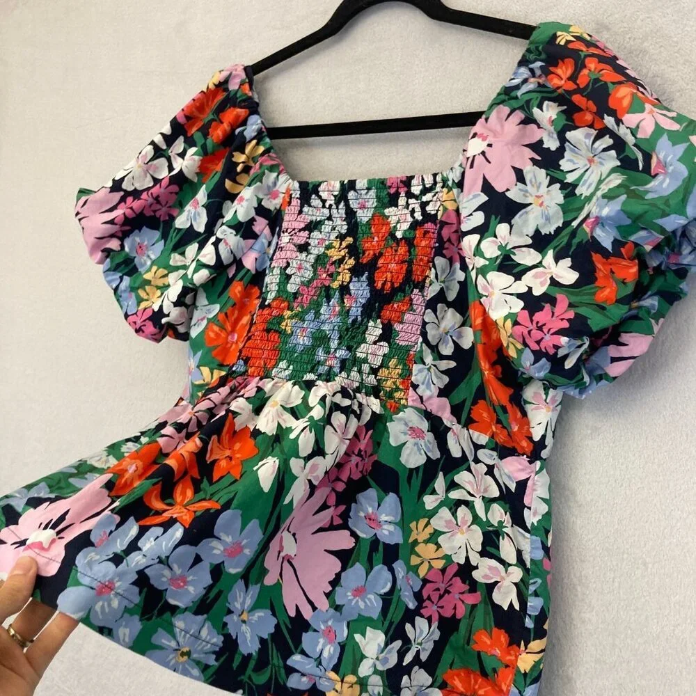 Old Navy‎ Floral Babydoll Puff Sleeve Top Shirt Womens Size XL Smocked Colorful